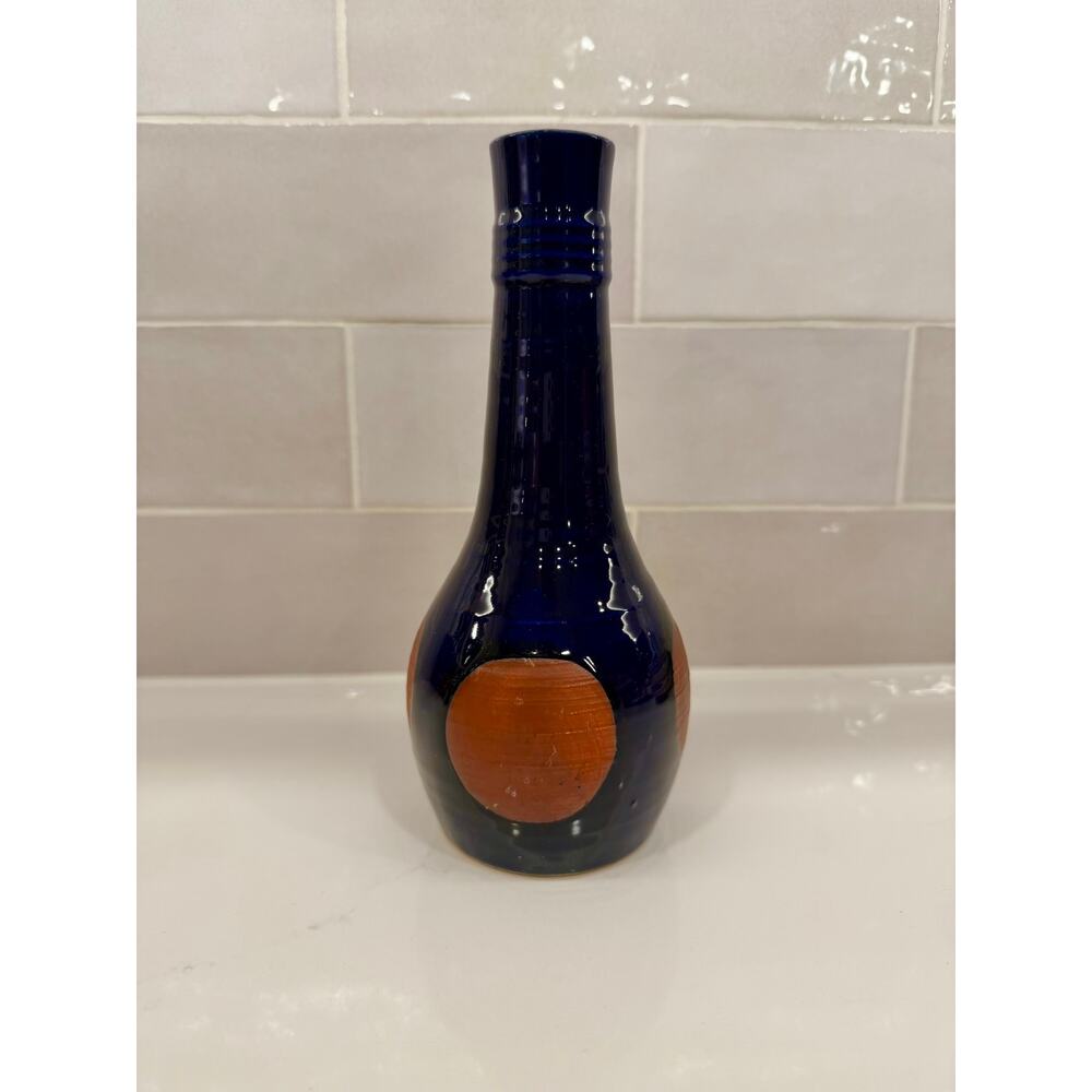 Cobalt‎ Blue Vase with Terra Cotta Colored Circles Made in Japan